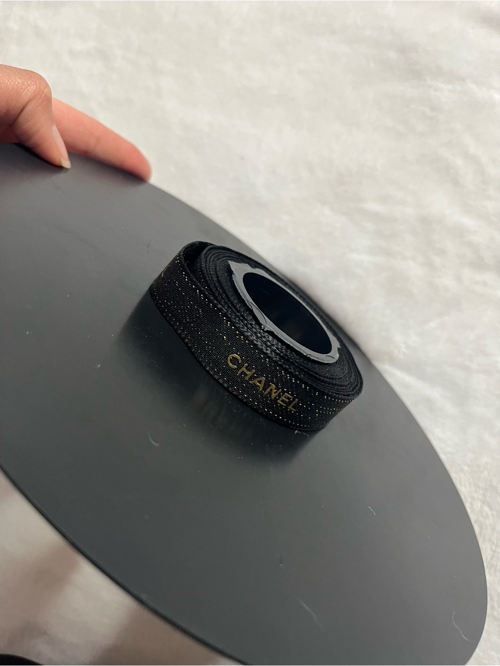 Black Ribbon with Gold Logo Accent holiday authentic ribbon